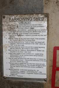 Farrowing shed checklist - Australian pig farming - Captured at Pine Park Piggery, Temora NSW Australia.