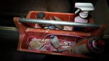 Piglet mutilation and marking tools - Australian pig farming - Captured at Toolleen Piggery, Knowsley VIC Australia.