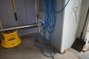 Pipe leading out from macerator room - Carries out remains of macerated chicks - Captured at SBA Hatchery, Bagshot VIC Australia.