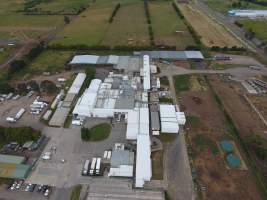 Aerial drone view of slaughterhouse - Captured at Hardwick Meatworks Abattoir, Kyneton VIC Australia.
