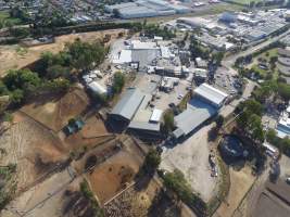 Aerial drone view of slaughterhouse - Captured at Wodonga Abattoir, Wodonga VIC Australia.