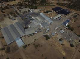 Aerial drone view of slaughterhouse - Captured at Frewstal Abattoir, Stawell VIC Australia.